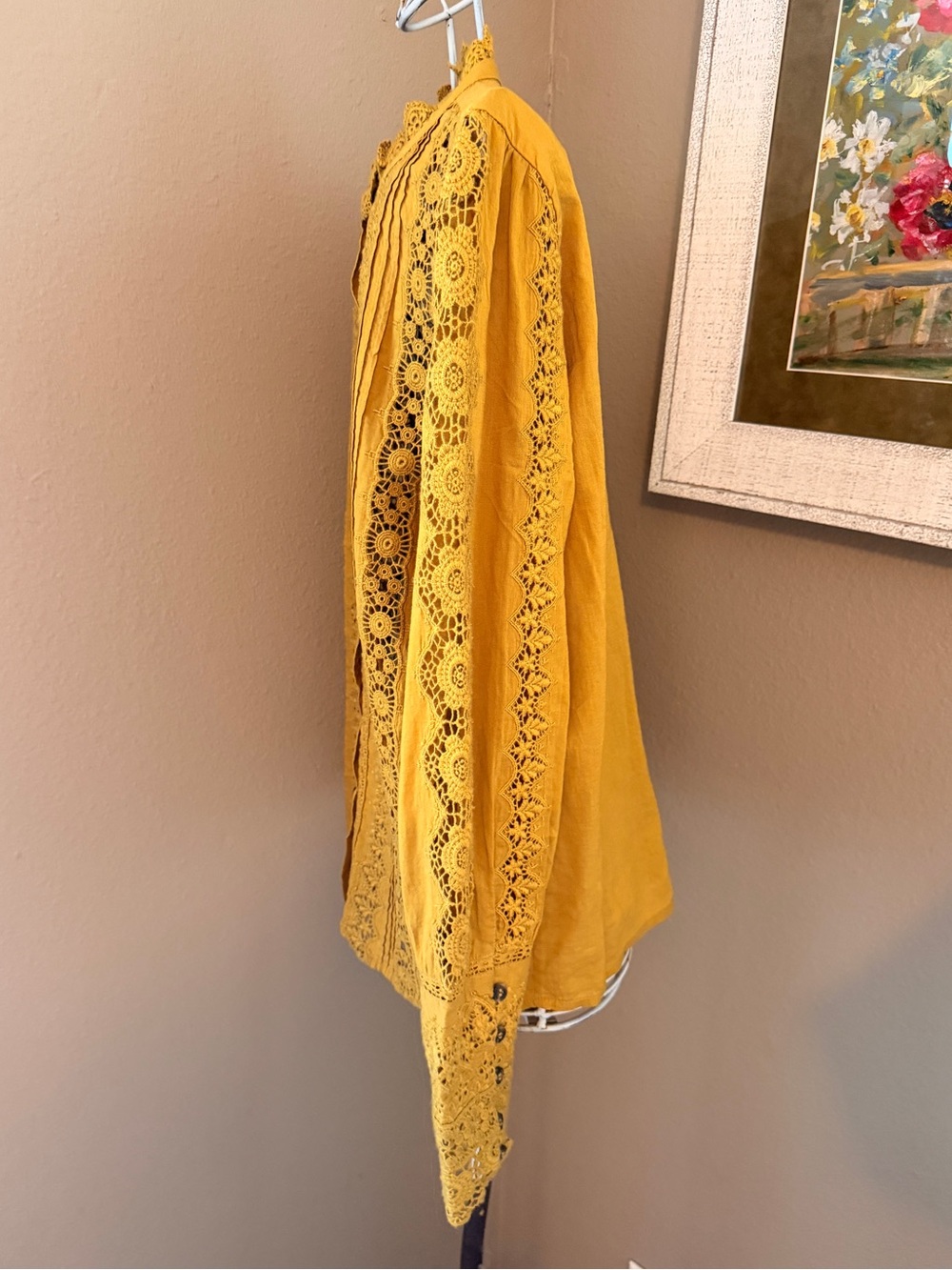 Sézane Rym Cotton Mustard Yellow Embroidered  Blouse Size 32 - Picture 4 of 9
